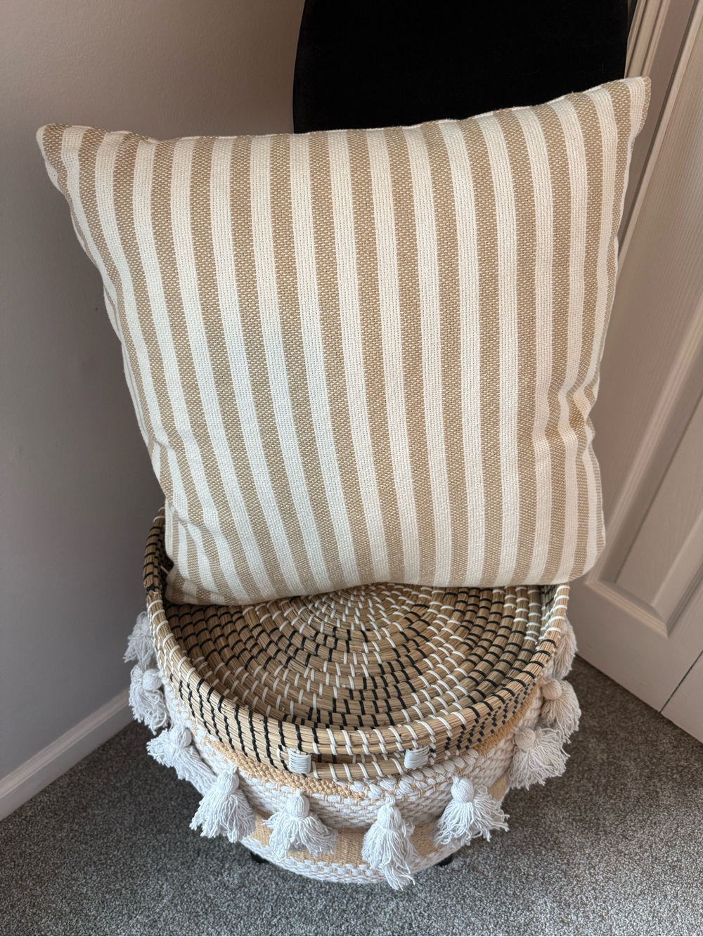 Tommy Bahama Beige and White Striped Accent Pillow